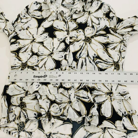 Habitat Blouse Women M White Black Floral Button Up Artsy Feminine Career Office - Picture 8 of 10